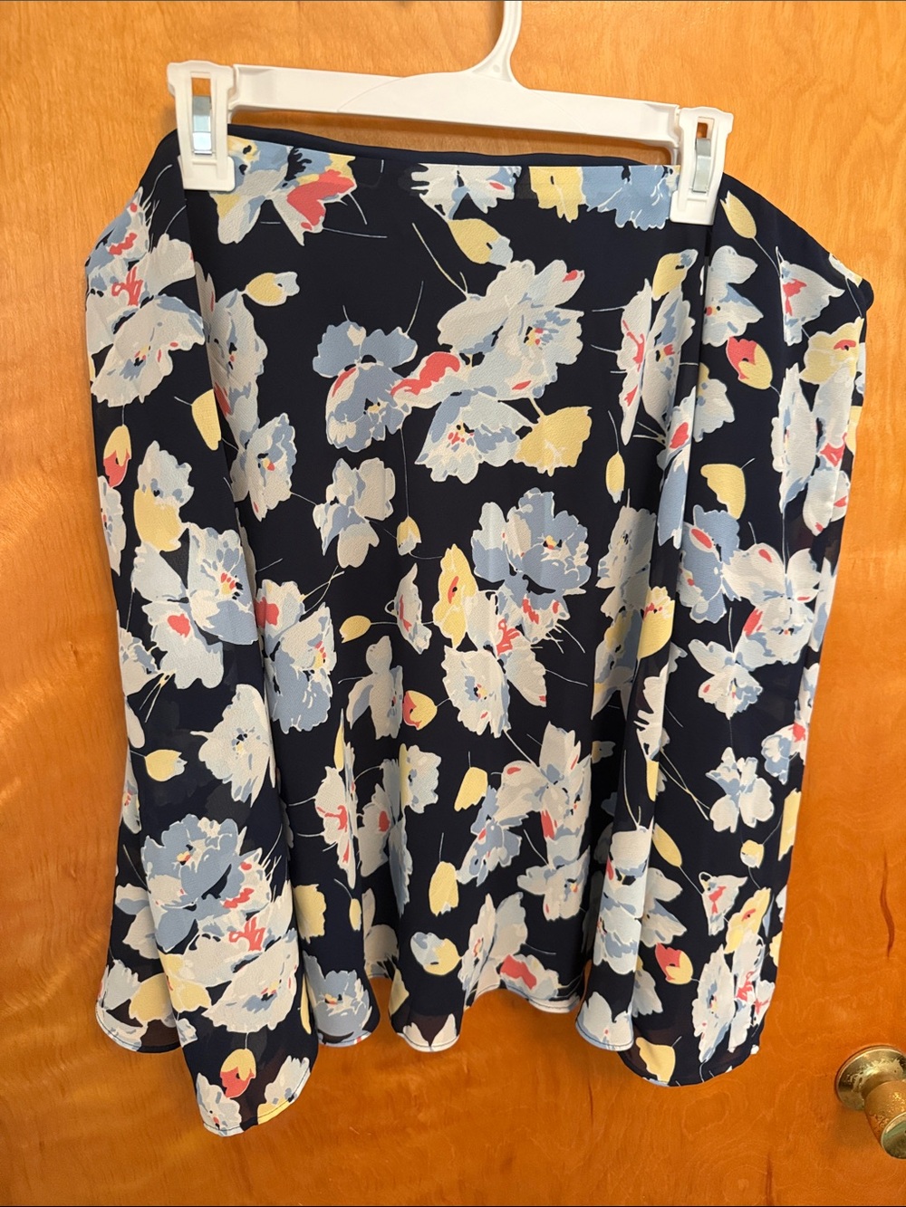 Chaps Navy Floral Mini Skirt with Pale Blue, Cream & Yellow Blooms